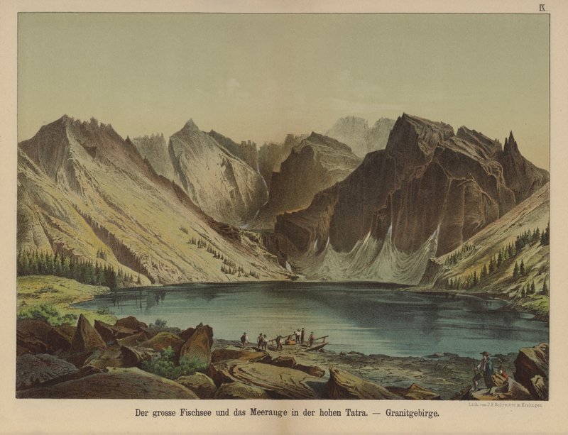 Morskie Oko, lago no alto granito das montanhas do Tatra (cor litho) de German School
