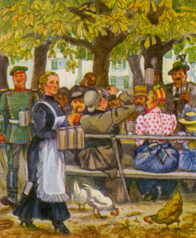 Munchener Sommerkeller / Adega de verão de Munique (litografia a cores) de German School