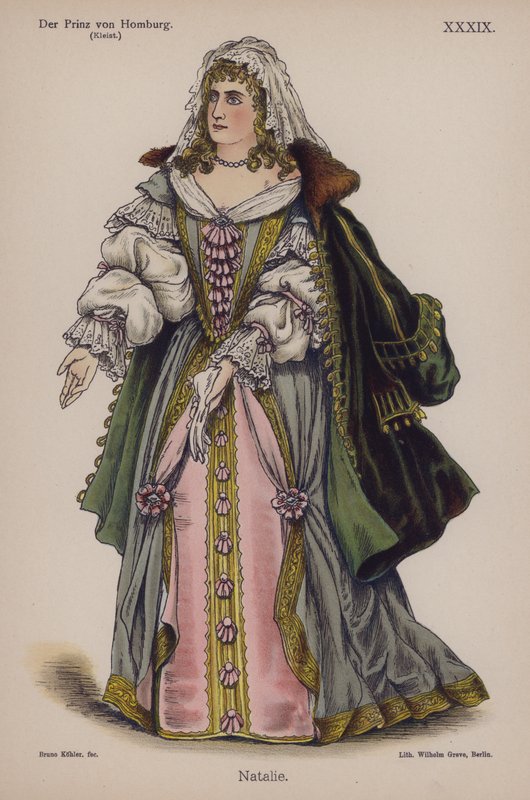 Natalie, de Der Prinz von Homburg (O Príncipe de Homburg) por Heinrich von Kleist (cor litho) de German School