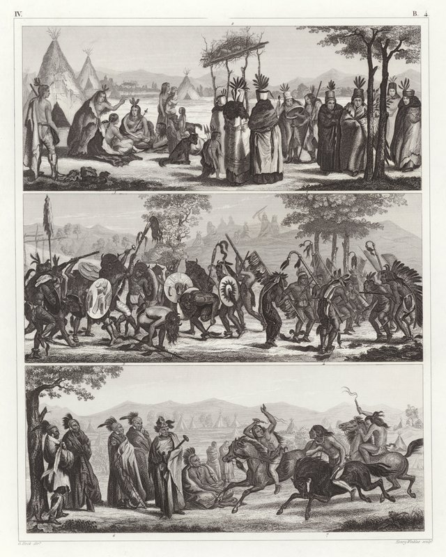 Índios nativos americanos (gravura) de German School