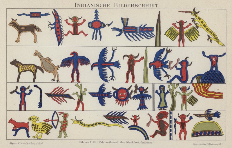 Pictogramas nativos americanos (cor litho) de German School