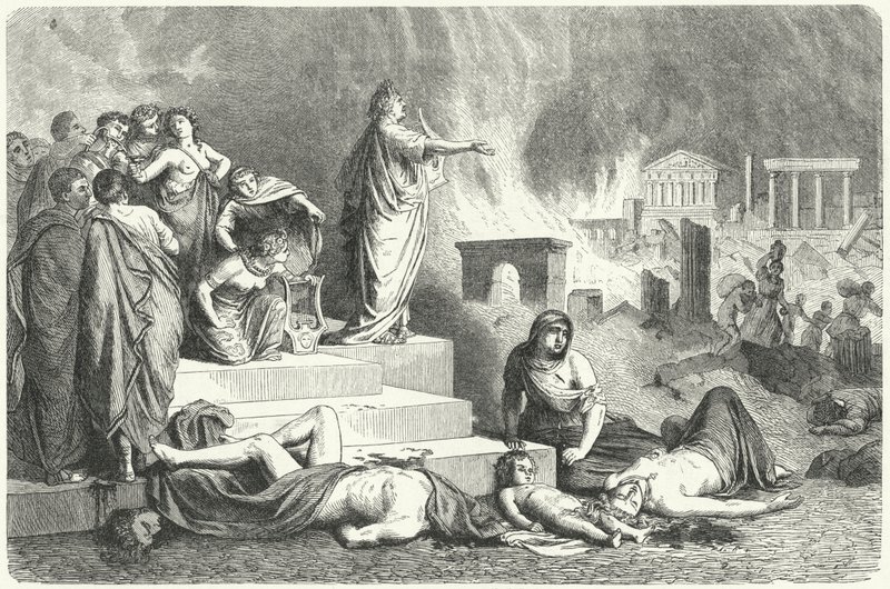 Nero durante o Grande Incêndio de Roma, 64 (gravura) de German School