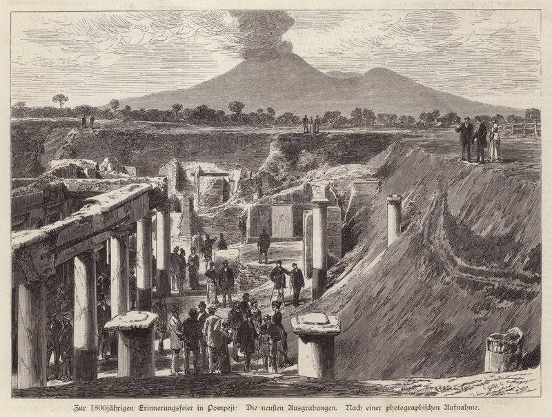 Novas escavações em Pompéia, Itália (gravura) de German School