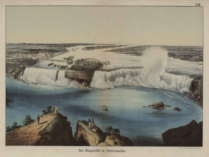 Cataratas do Niágara na América do Norte (cor litho) de German School