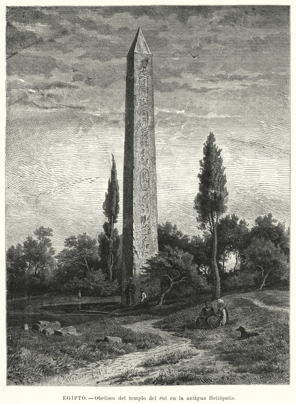 Obelisco do Antigo Templo Egípcio do Sol em Heliópolis (Litho) de German School