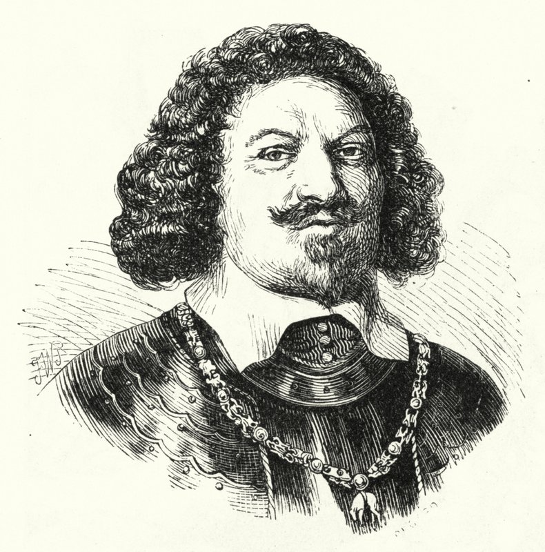 Ottavio Piccolomini, general italiano do exército do Sacro Império Romano na Guerra dos Trinta Anos (gravura) de German School