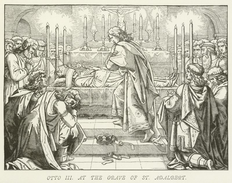 Otto III no túmulo de St Adalbert de German School