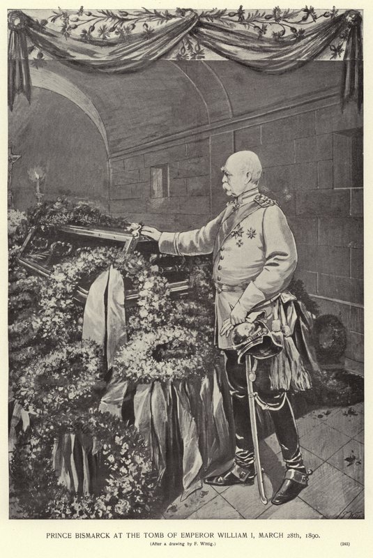 Otto von Bismarck no túmulo do imperador William I de German School