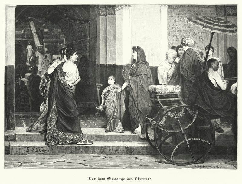 Fora da entrada de um teatro romano (gravura) de German School