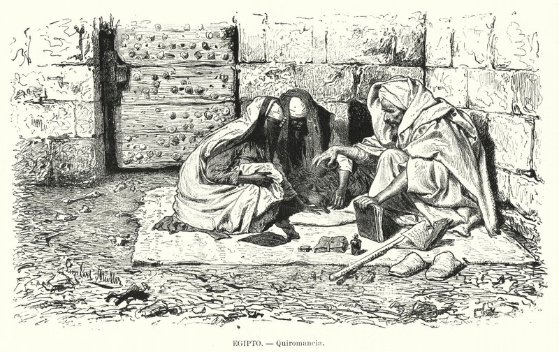 Leitor de palma, Egipto (litho) de German School