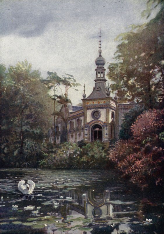 Parte do Vierwaldstattersee e a nova casa de macacos, Jardim Zoológico de Berlim, Alemanha (cor litho) de German School