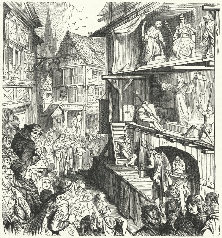 Performance de uma Peça de Paixão no século XVI (gravura) de German School