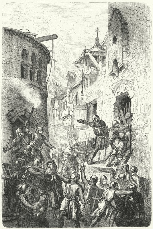 Perseguição dos judeus durante a época das Cruzadas (gravura) de German School