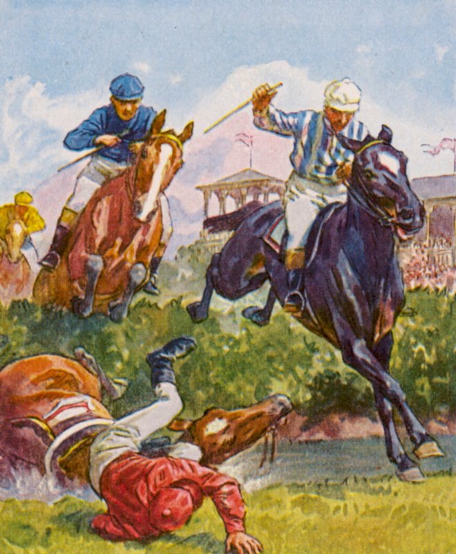 Pferderennen / Corrida de cavalos (litografia a cores) de German School