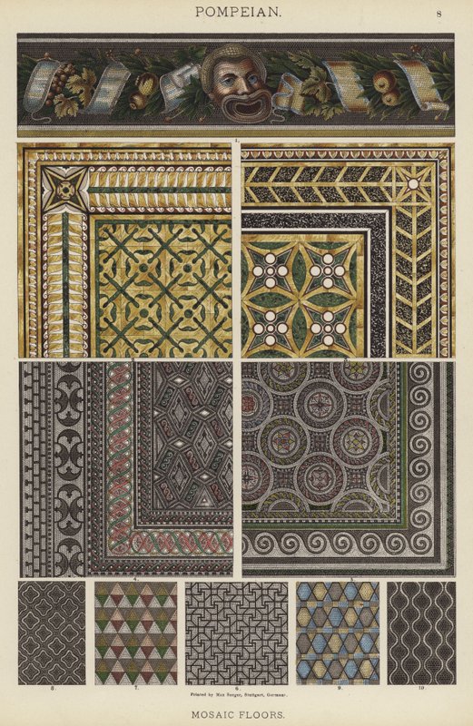 Pompeiano, Mosaico (cor litho) de German School
