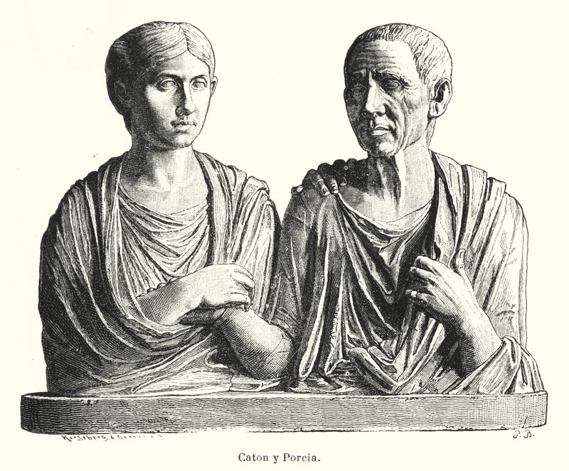 Porcia e Cato, Lápide Romana Antiga (Litho) de German School