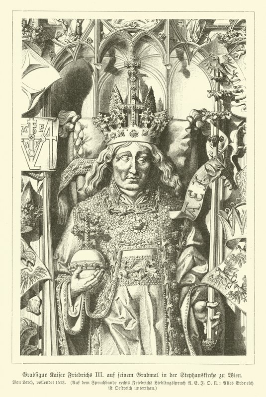 Retrato do Santo Imperador Romano Frederico III, da sua tumba na Catedral de Santo Estêvão, Viena (gravura) de German School