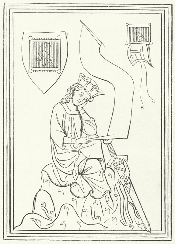 Retrato do poeta lírico médio-alto alemão Walther von der Vogelweide do Codex Manesse (gravura) de German School