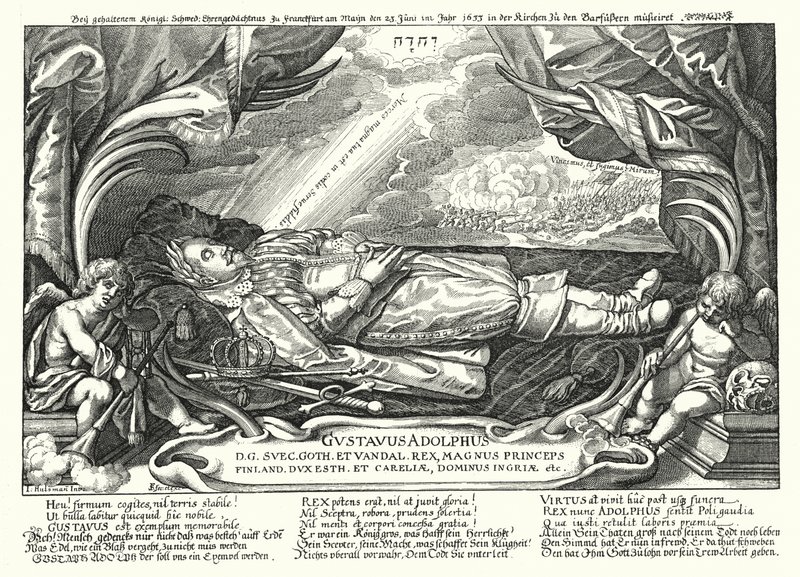 Retrato do falecido Rei Gustavus Adolpus da Suécia (gravura) de German School