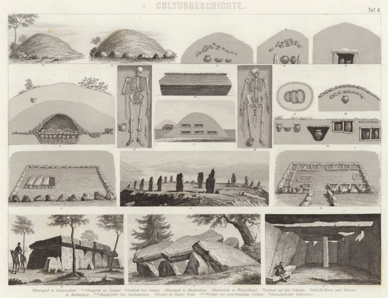 Câmaras funerárias pré-históricas. Ilustração para Bilder-Atlas (gravura) de German School