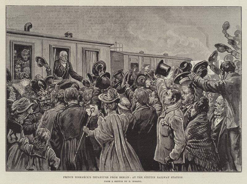 Partida do Príncipe Bismarck de Berlim, na estação ferroviária de Stettin (gravura) de German School