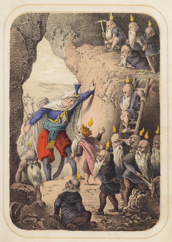 Príncipe de Sindh numa cena de Mil e Uma Noites (cor litho) de German School