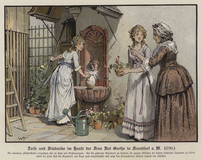 As princesas Louise e Frederica de Mecklenburg-Strelitz na casa da Frau Goethe em Frankfurt de German School