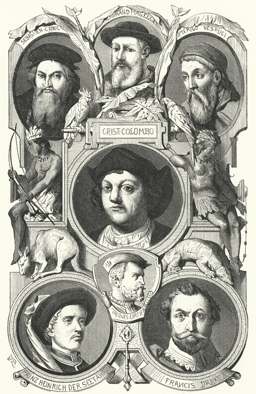 Figuras proeminentes da Era dos Descobrimentos (gravura) de German School