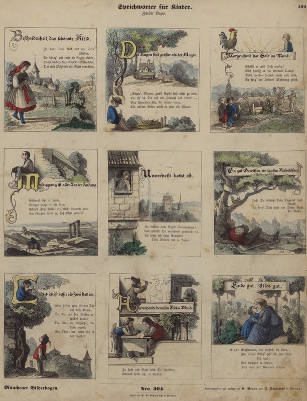 Provérbios para crianças (gravura colorida) de German School