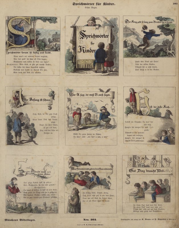 Provérbios para crianças (gravura colorida) de German School