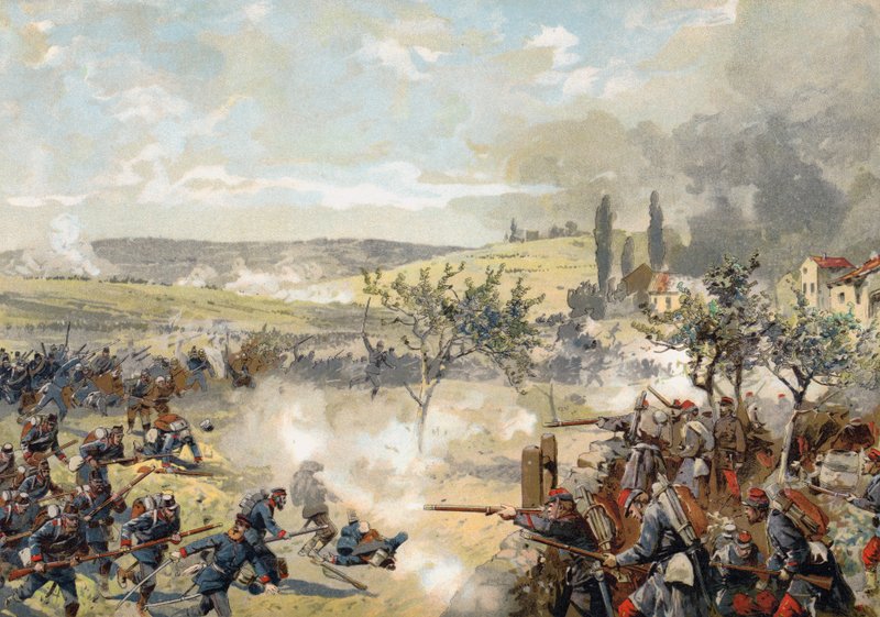 Landwehr Prussiano em ação na Batalha de Noisseville, Guerra Franco-Prussiana, 31 de agosto de 1870 de German School