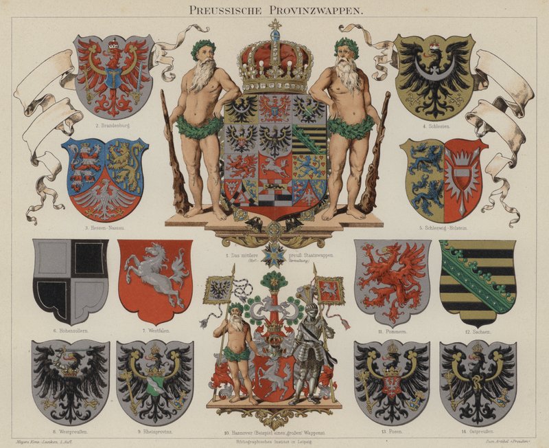 Escudos de armas da província prussiana (cor litho) de German School