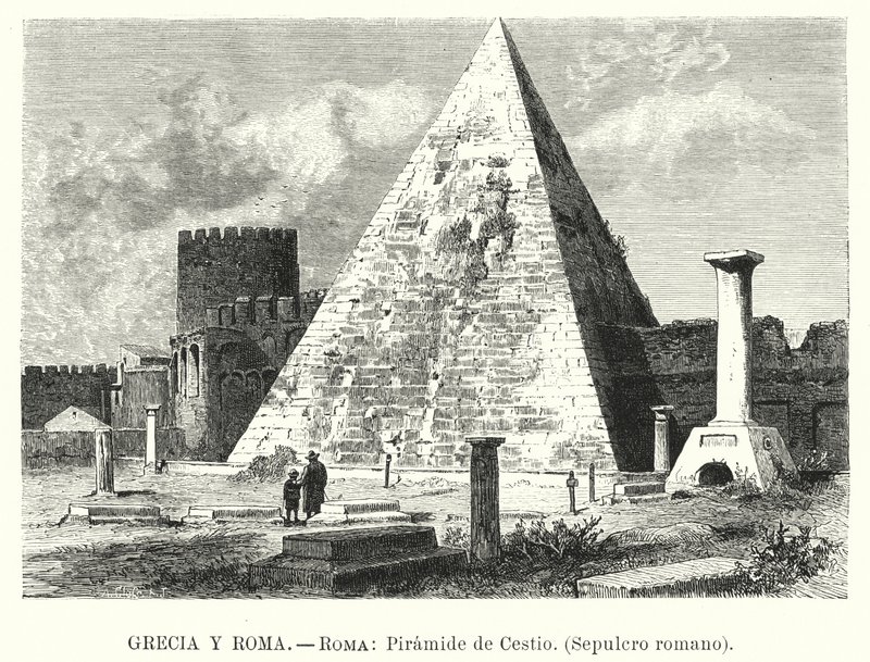 Pirâmide de Cestius, túmulo de Gaio Cestius, Roma (litho) de German School