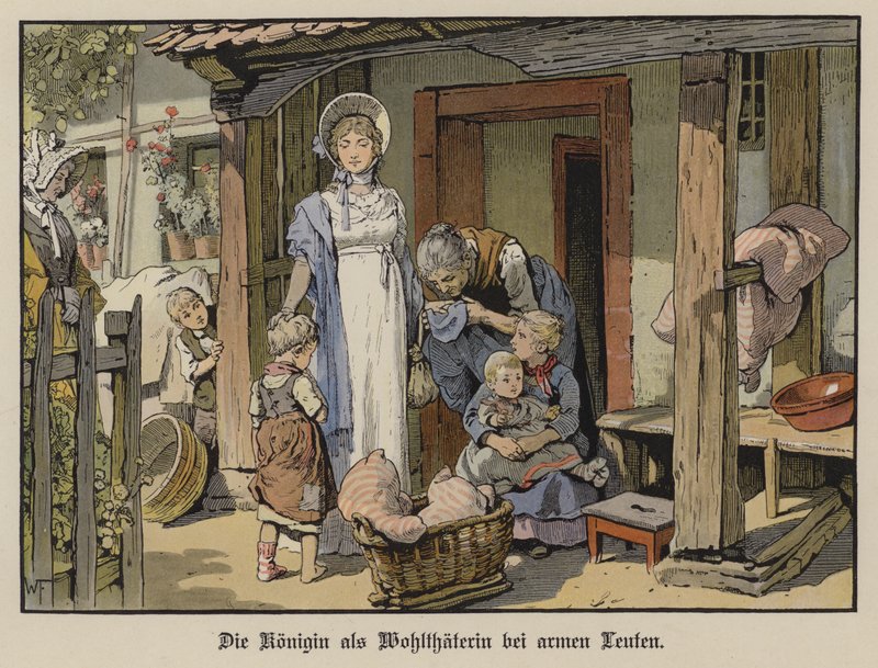 Rainha Santa Luísa da Prússia, benfeitora para os pobres (cor litho) de German School