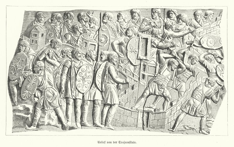 Alívio da Coluna de Trajano, Roma, retratando os romanos derrotando os dacianos (gravura) de German School