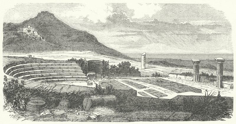 Restos do antigo teatro romano no Tusculum (gravura) de German School