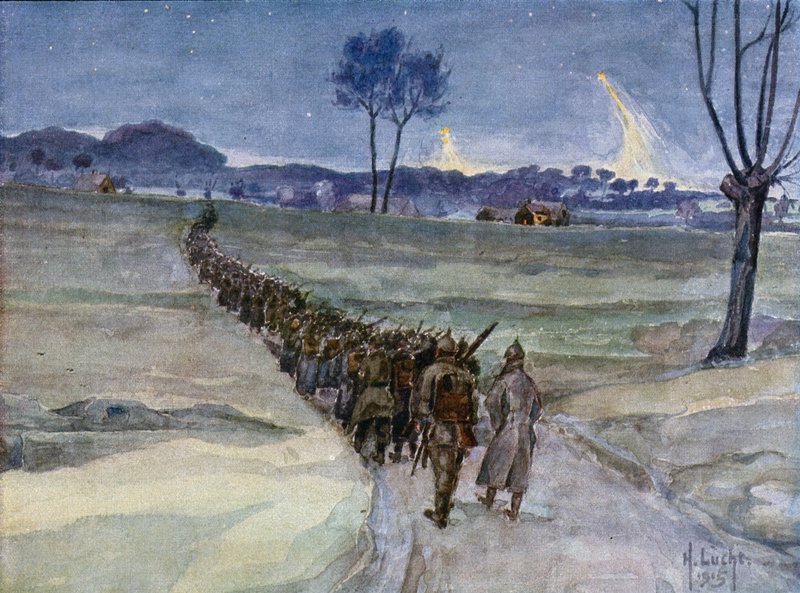 Substitutos chegando para as trincheiras, Ypres de German School