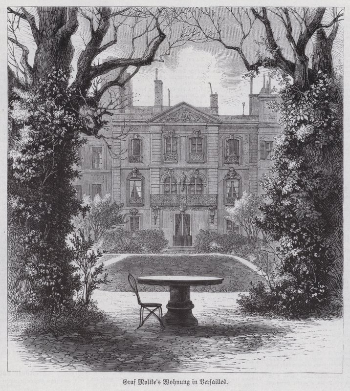 Residência do Marechal de Campo Helmuth von Moltke, comandante vitorioso dos exércitos prussianos na Guerra Franco-Prussiana, Versalhes, França (gravura) de German School