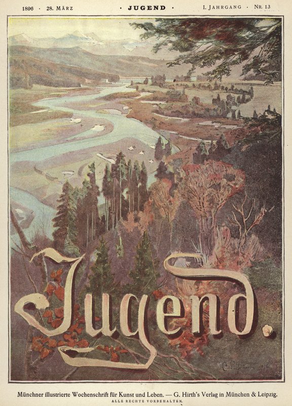 Paisagem do vale do rio (cor litho) de German School