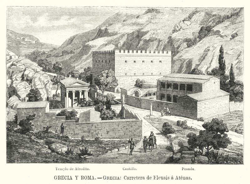 Estrada de Eleusis para Atenas, Grécia (litho) de German School