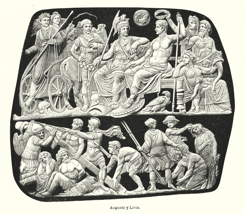 O Imperador Romano Augusto e sua terceira esposa, Lívia (litho) de German School