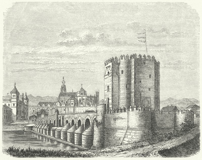 Ponte Romana e Grande Mesquita de Córdoba, Espanha (gravura) de German School