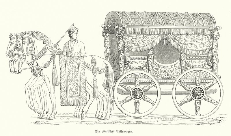 Carruagem romana puxada por cavalo (gravura) de German School