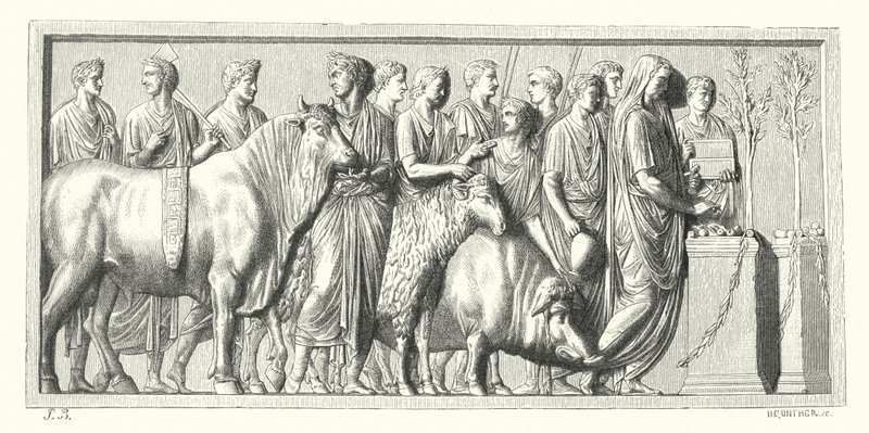 Procissão romana com animais do sacrifício (gravura) de German School