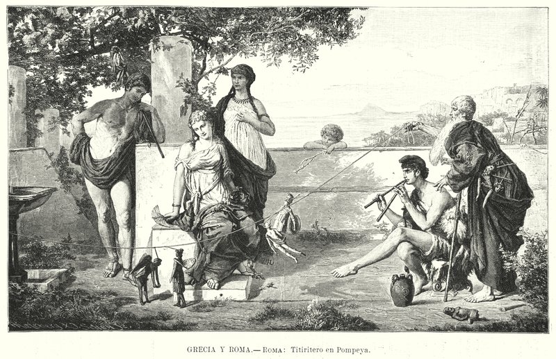 Marionetistas romanos em Pompeia (litho) de German School