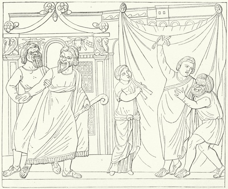Cena de teatro romana, possivelmente de Andria, uma peça de Terence (gravura) de German School