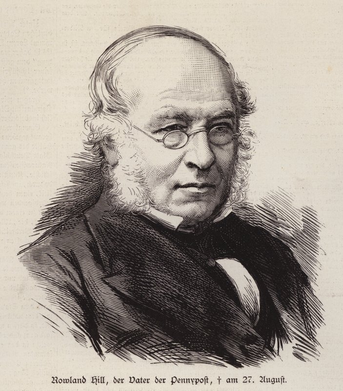 Rowland Hill, reformador britânico do serviço postal e inventor do selo postal (gravura) de German School