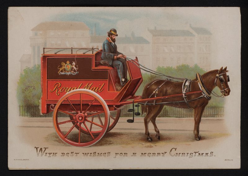 Royal Mail van, postal de Natal, final do século XIX ou início do século XX (chromolitho) de German School