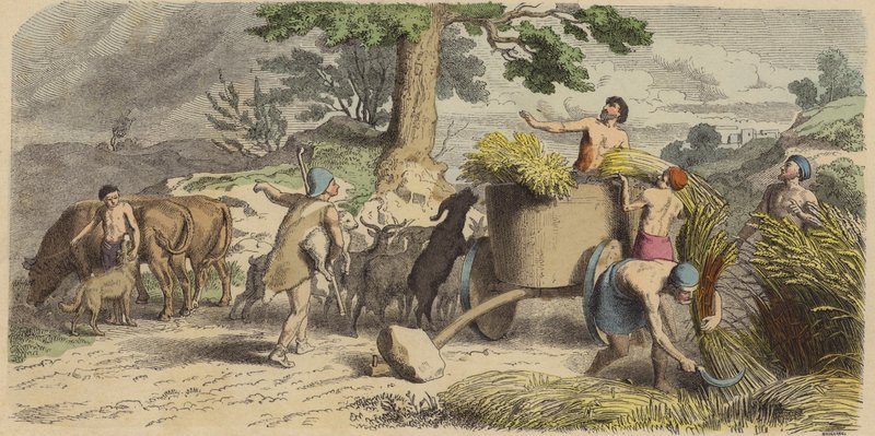 Vida rural na Grécia Antiga (gravura colorida) de German School
