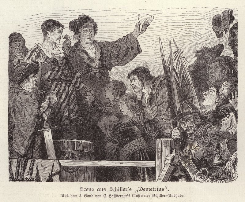 Cena da peça inacabada Demetrius (gravura) de Friedrich Schiller de German School